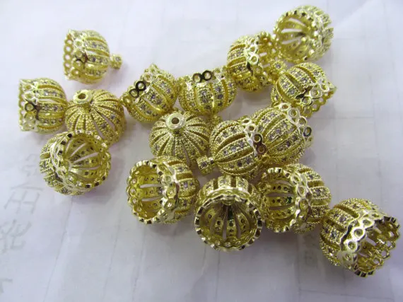 

6pcs 18-25mm Handmade Micro Pave CZ --Tassel Crown, Gold Gunmmetal White Gold Finish,Tassel Caps Findings Necklace