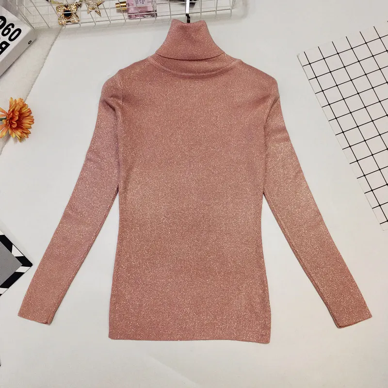 Женский вязаный свитер с высоким воротником Модный яркий Шелковый пуловер