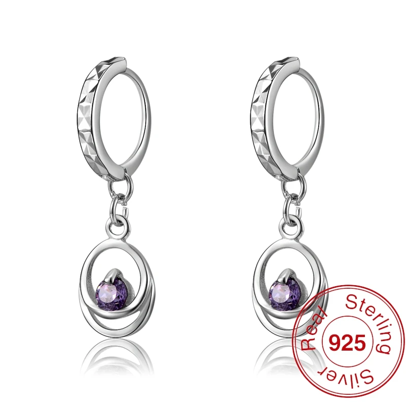 Smart Chic Amethyste Purple Stone 925 Silver Earring White Gold Lady Small Huggie Hoops Earrings for Women Jewelry Earing | Украшения и