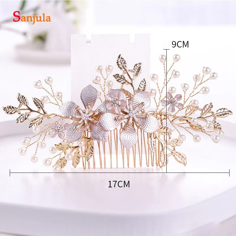 2019 Delicate Bridal Hair Combs Gold Leaves Flowers Wedding Headpieces With Pearls T103 | Свадьбы и торжества