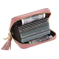 kevin yun designer brand women credit card holder genuine leather cute tassel lady zipper card case wallet organizer