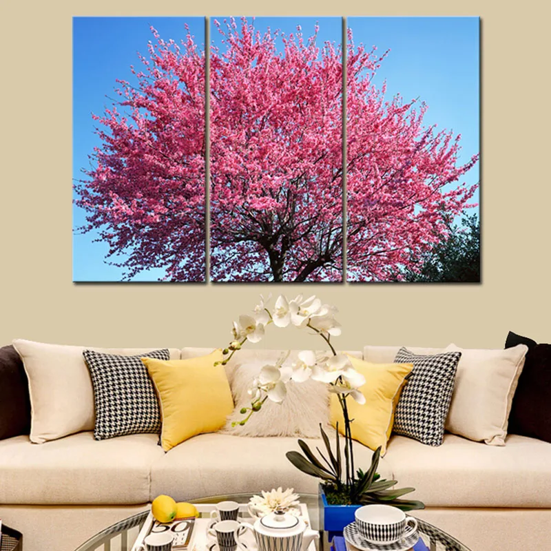 

Pink Cherry Tree Modern Spray Canvas Prints Flower Artwork Pictures On Canvas Floral Giclee Print Wall Art for Living Room Decor