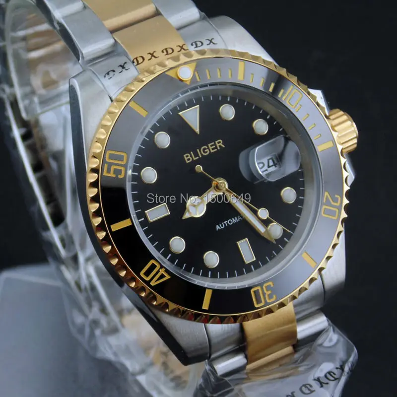 BLIGER 40 мм керамический ободок черный циферблат автоматический механизм