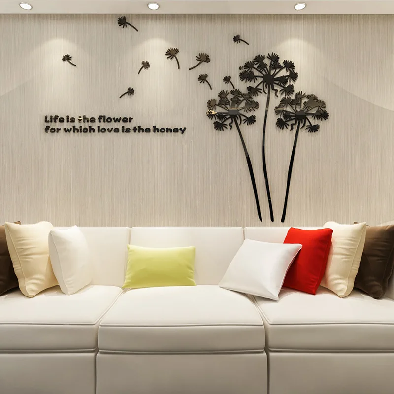 

3D Dandelion Flower Acrylic Mirror Wall Stickers for Wedding Room Decor Art Wall Decals for Sitting Room Bedroom 2mm Thickness