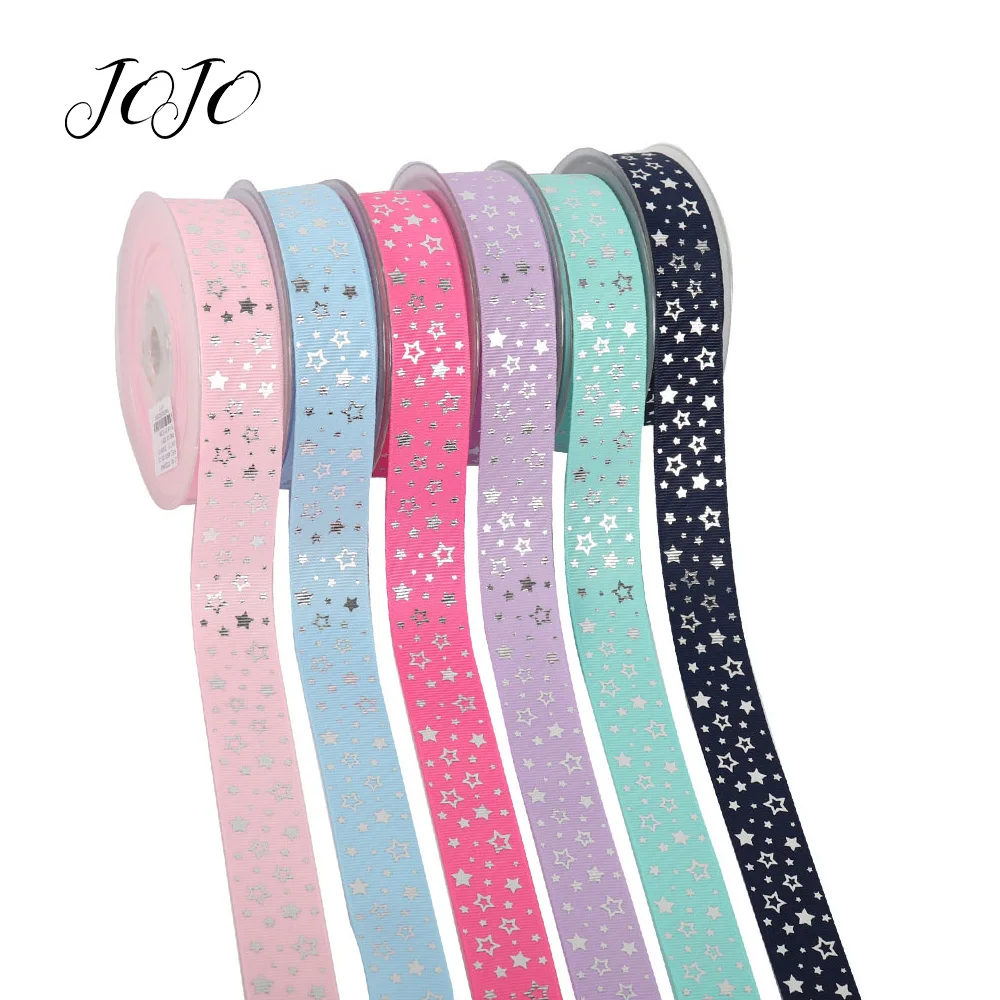 

JOJO BOWS 25mm 2y Grosgrain Ribbon Bronzing Printed Pentagram Tape For Needlework Gift Wrapping Handmade Craft Supplies Decor