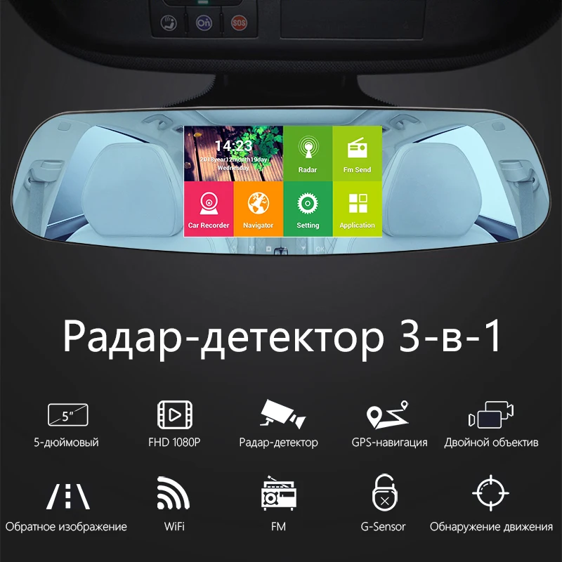 Jansite 5 &quotАвтомобильный видеорегистратор 3 в 1 Радар детектор для России навигатор