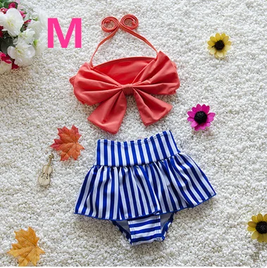 Size M Лидер продаж, милый купальник для маленьких девочек, комплект из 2 предметов, с бантом и бахромой Ленточные бикини купальник, купальный костюм для детей, Maillot de bain fille - Цвет: Size M