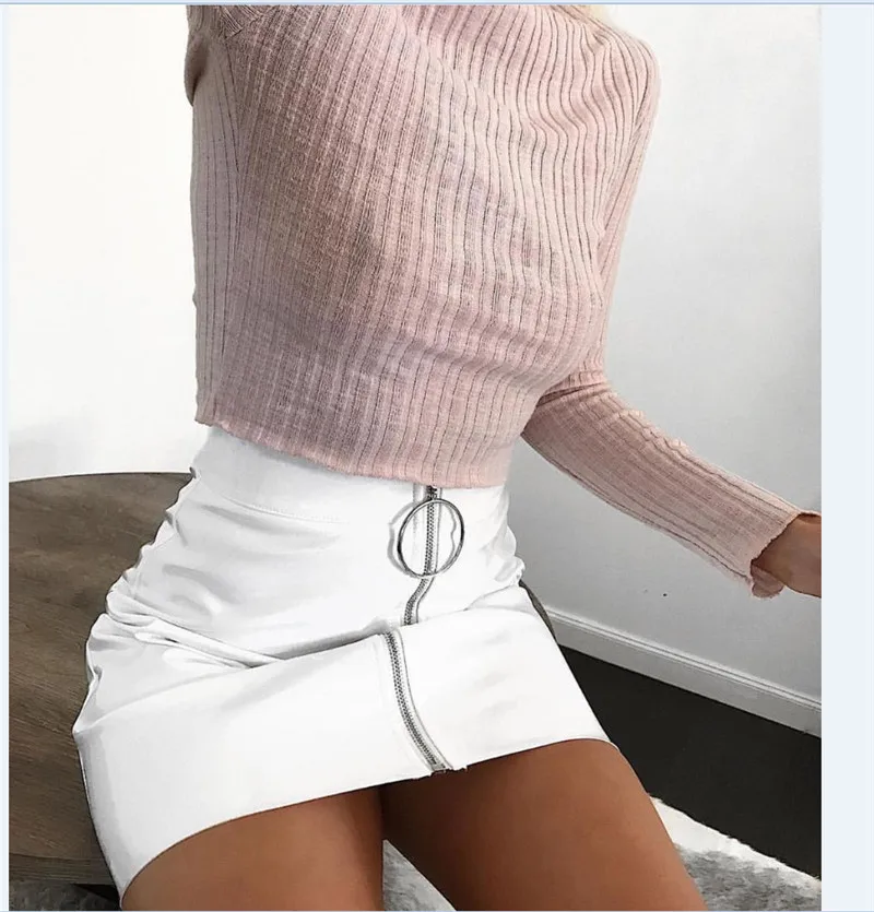 Hot Selling Sexy Women Bandage PU Leather Mini Skirts Zipper Style High Waist Clothes For Ladies Женская одежда
