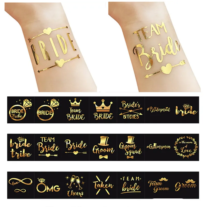 

10ps Team Bride Gold Temporary Tattoo Sticker Bachelorette Party Deconration Bridal Shower Bride To Be Mr Mrs Wedding Decoration