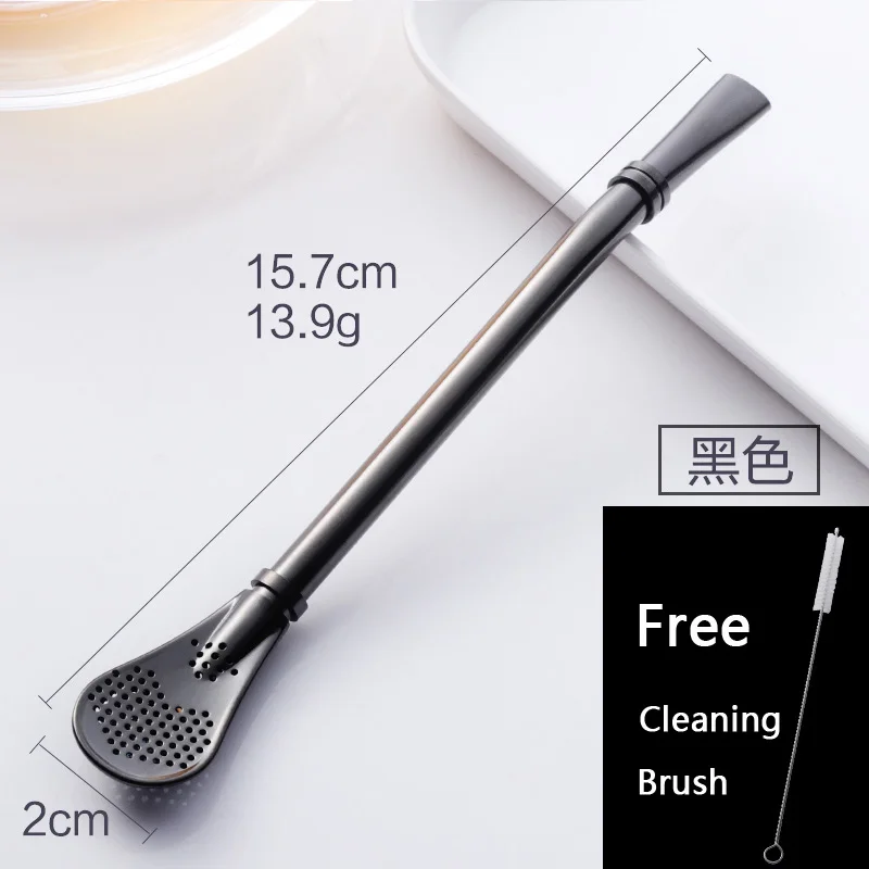 1 black plus 1brush 1 шт. с 1 щеткой Yerba mate соломенный фильтр 304 нержавеющая сталь Bombilla многоразовые питьевые соломы металлические чайные инструменты барные аксессуары - Цвет: 1 black plus 1brush