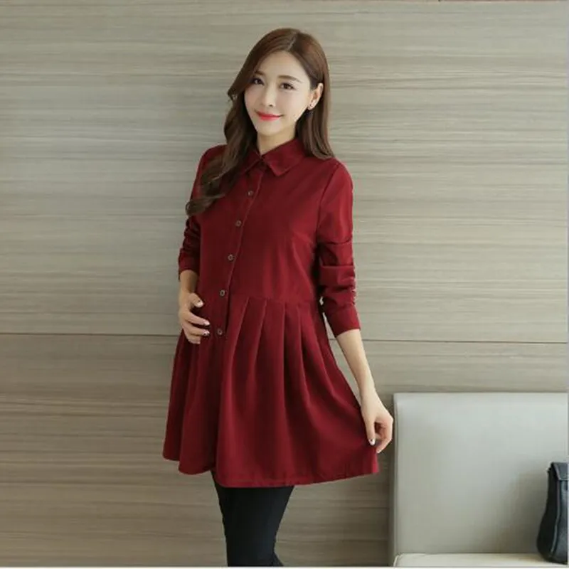 3 Color Formal Office Maternity Dresses for Women Autumn Spring Lapel Corduroy Pregnancy Clothes for Pregnant Women