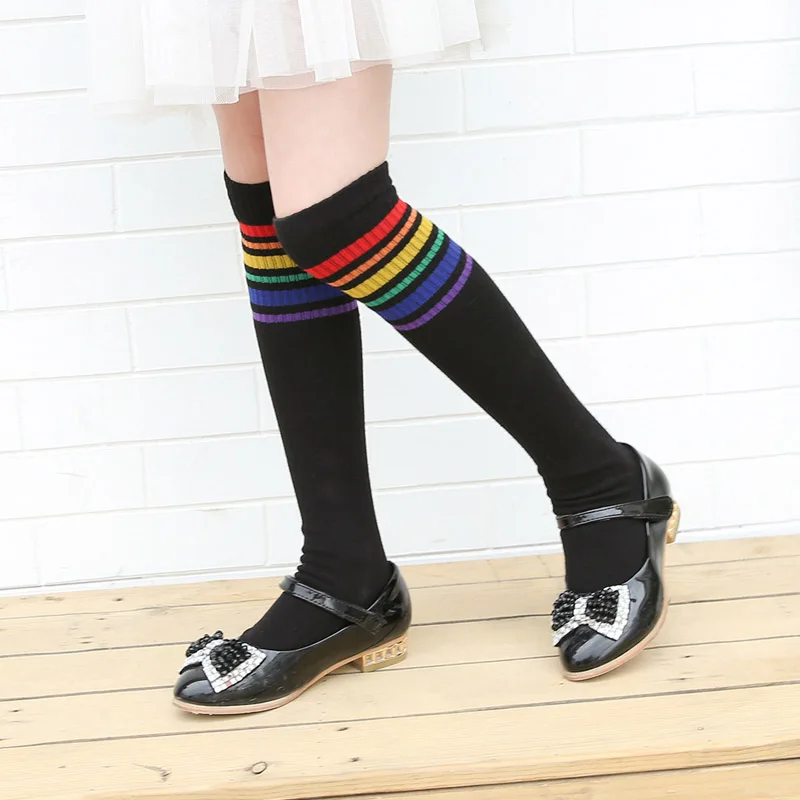 Гольфы для маленьких девочек длинные носки в радужную полоску 3 12 лет|girls knee high