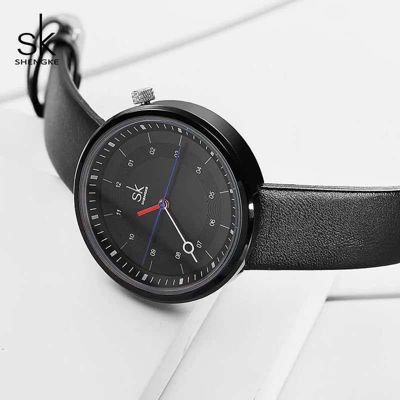 Shengke, модные женские часы, черный кожаный ремешок, Reloj Mujer, новинка, креативные кварцевые часы, подарок на день для женщин# K8044