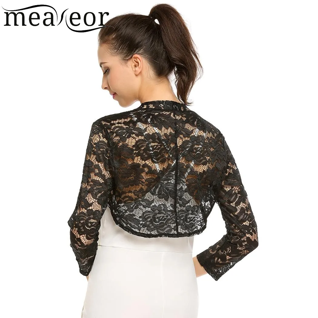 Meaneor женские кружевные осенние кардиганы с цветочным рисунком открытые спереди