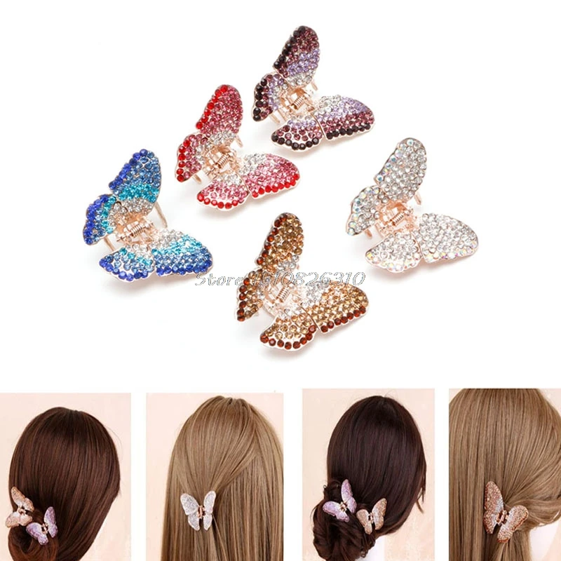 Elegant Women Girl Butterfly Claw Crystal Rhinestone Hair Clip Clamp Hairpin Jaw #Y207E# Hot Sale | Красота и здоровье