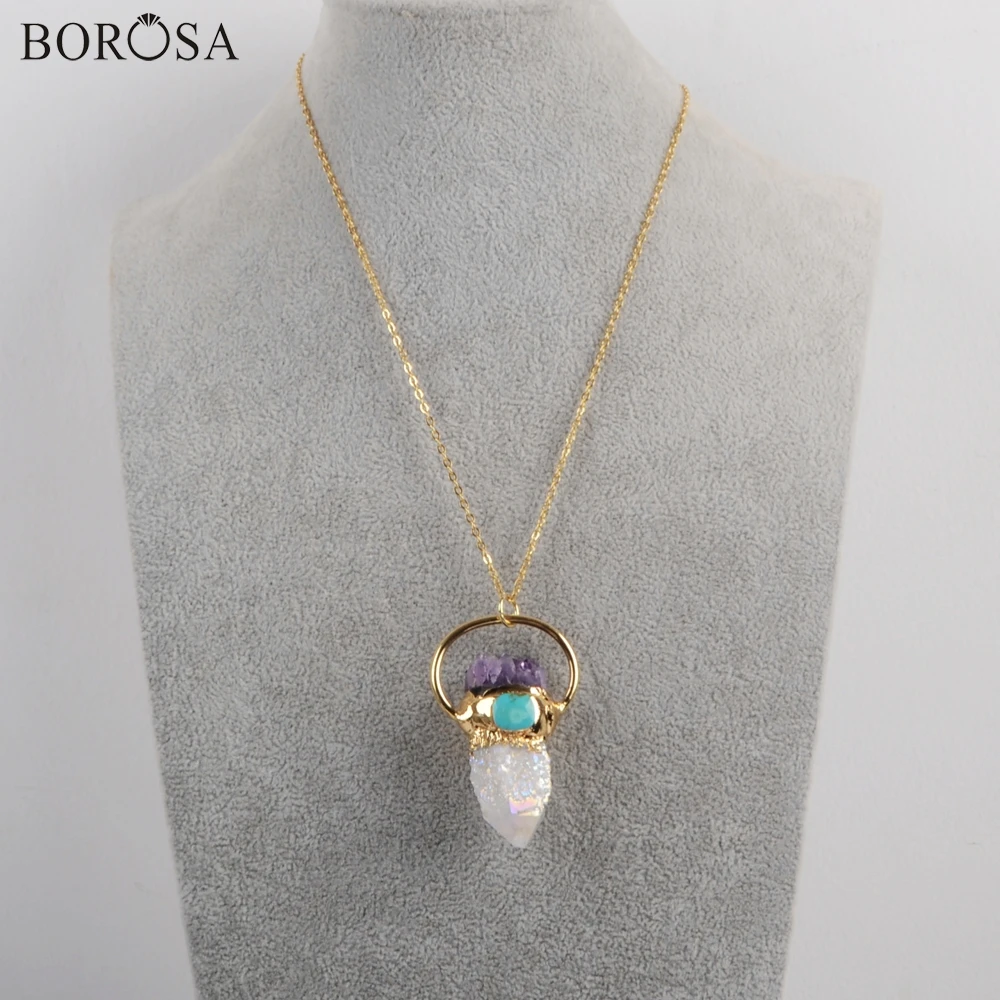 BOROSA 3 шт. Новые позолоченные хрустальные кварцевые титановые AB Druzy с аметистскими