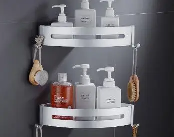 

Space aluminum corner shelves double robe hooks wall mounted silver towel rack tissue box bathroom hardware accessories set
