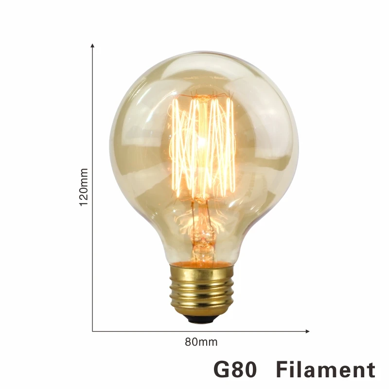 G80 Filament E27 40W LARZI Ретро Винтаж светодиодный спираль лампа накаливания светильник лампочка 2200K 4W 40W 220V затемнения Эдисон лампы C35 T10 T45 A19 A60 ST64 G80 G95 G125 - Цвет: G80 Filament E27 40W
