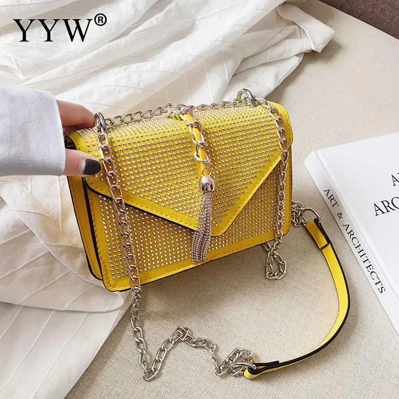 New Fashion Pu Leather Shoulder Bag Women Tassels Crossbody Bling Shining Rhinestone Rivet Cross Body Travel | Багаж и сумки