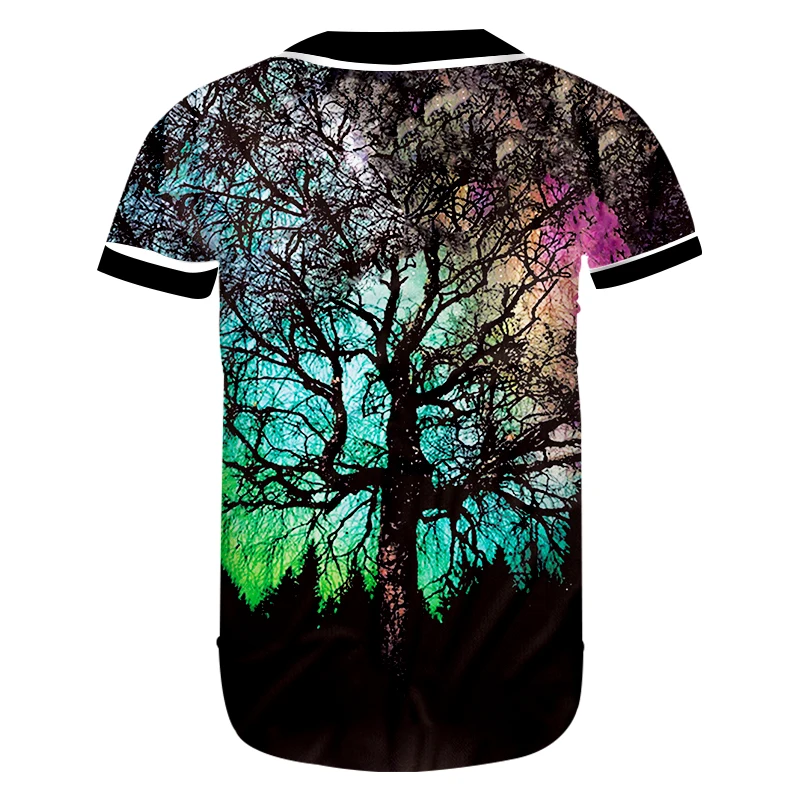 CJLM New Man Colorful Baseball Shirt 3D Printed Personality Tee Starry Sky Tree Mens Spandex Tshirt Hot Sale Wholesale | Мужская одежда