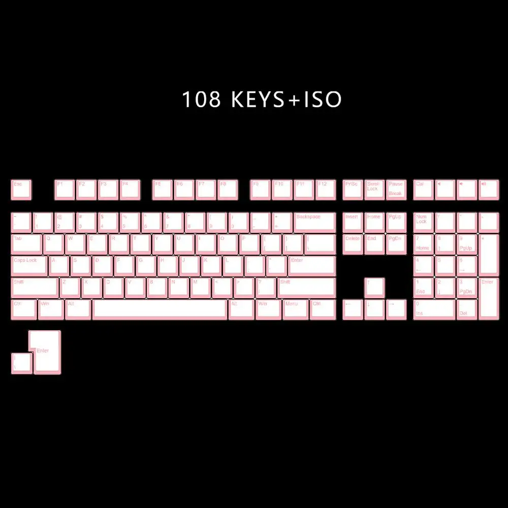 Kbdfans108 PBT двойной удар блеск через ANSI ISO OEM профиль пудинг набор ключей для MX механическая клавиатура - Цвет: White Pink 108iso