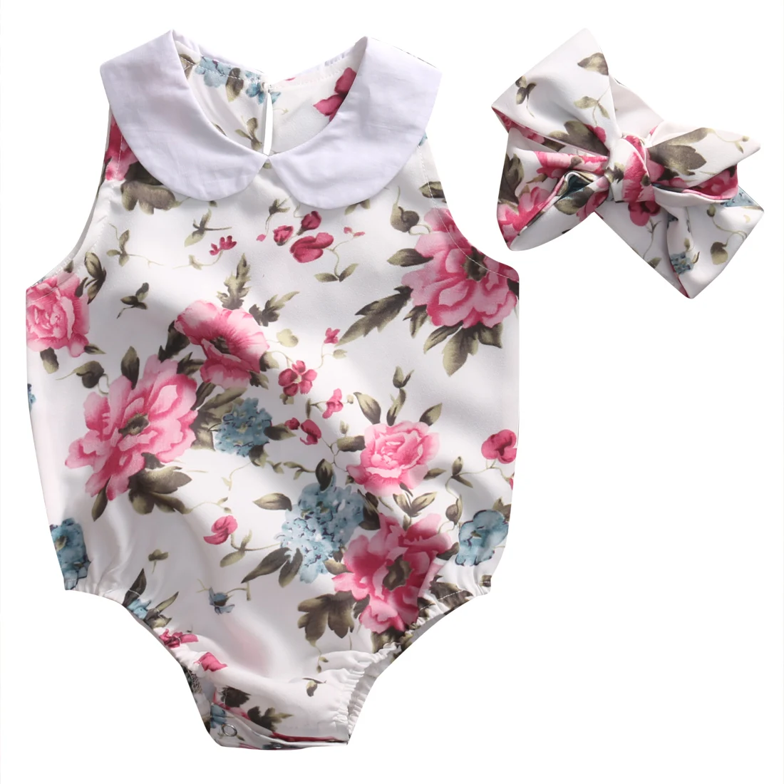 Cute Newborn Baby Girl Romper 2017 Summer Floral Clothes Peter Pan Collar Sleeveless Toddler Kids Sunsuit Outfits 0-24M | Детская одежда