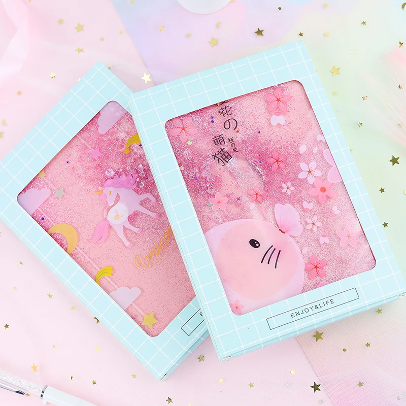 Loveот 1 шт. Kawaii ПВХ Единорог планировщик книга жидкий зыбучий песок журнал перо