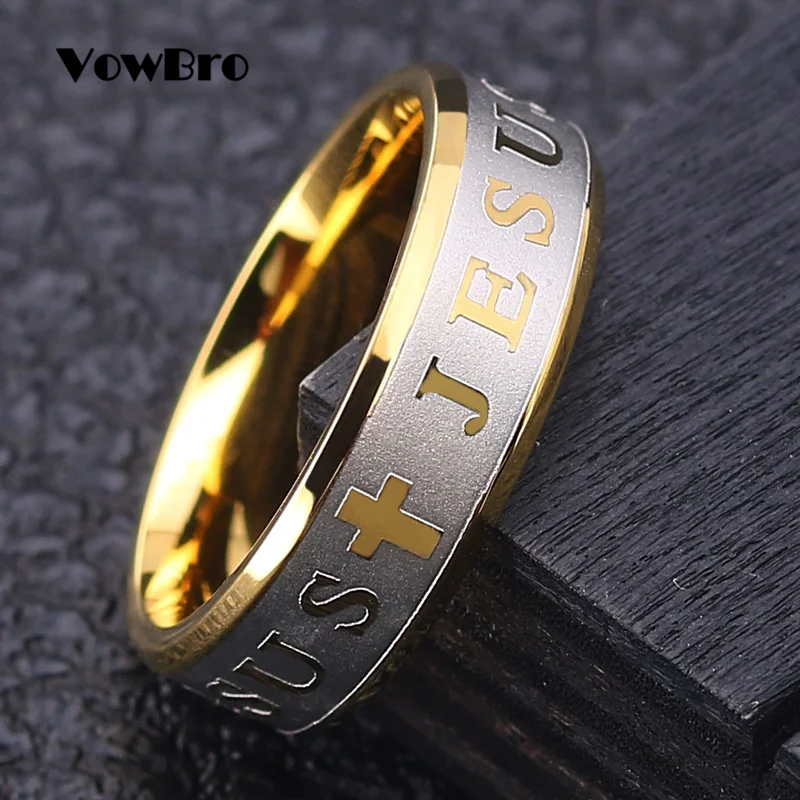 Мужское серебряное кольцо VowBro из титановой стали с надписью jesus cross 8 мм 316 |