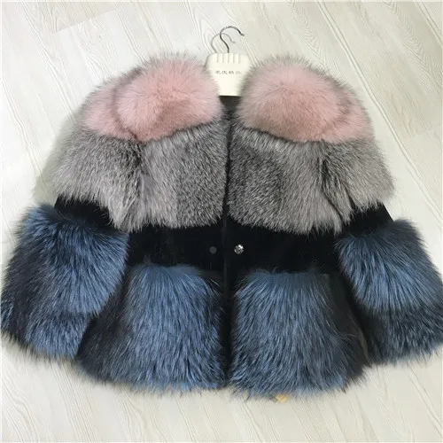 Pink Женская зимняя меховая куртка из натурального меха серебристой лисы, женская шуба высокого качества, женская шуба из натурального меха - Цвет: Pink