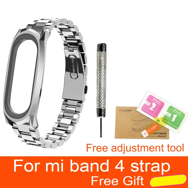 GT silver Металлический ремешок mi jobs для Xiaomi mi Band 4 Безвинтовой браслет из нержавеющей стали Сменные аксессуары для mi Band 4 - Color: GT silver