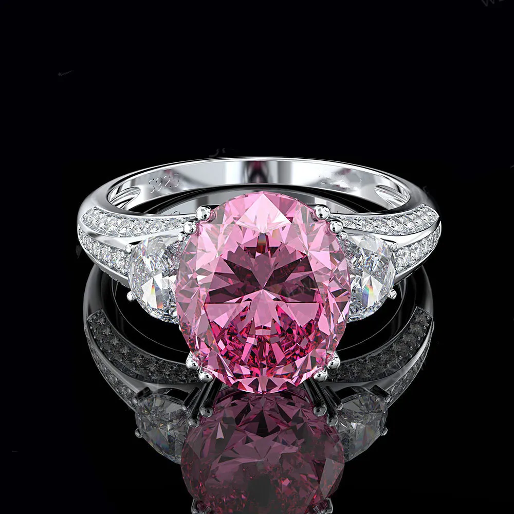 Pink Wong Rain модный 925 пробы Серебряный муассанит драгоценный камень по месяцу рождения Свадебные обручальные парные ювелирные кольца - Цвет камня: Pink