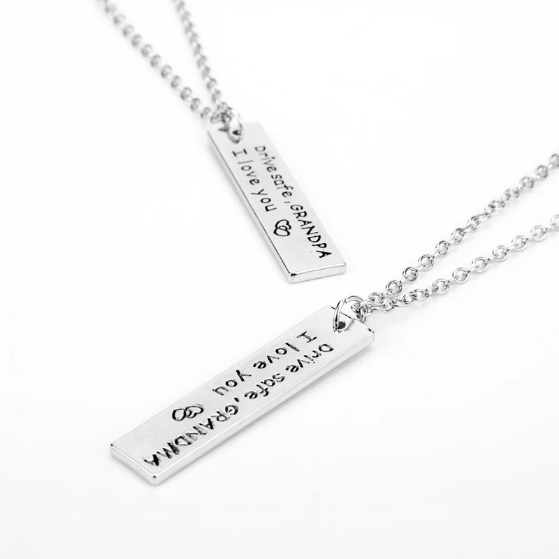 2pcs Letter Necklace Drive Safe I love you Grandpa Grandma Necklaces Pendants Charms Simple Accessories Family Gifts | Украшения и