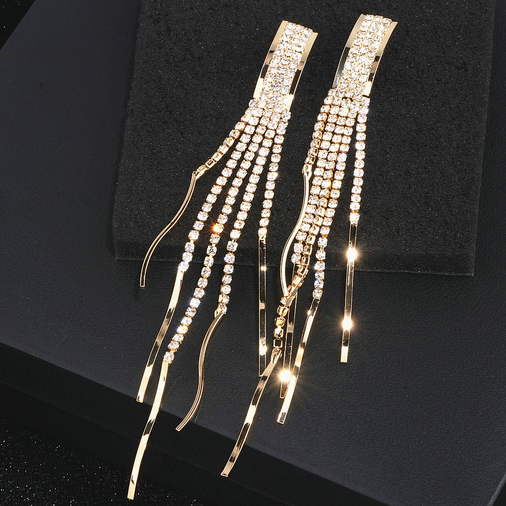 Женские трендовые серьги WX222 элегантная Длинная кисточка из горного хрусталя