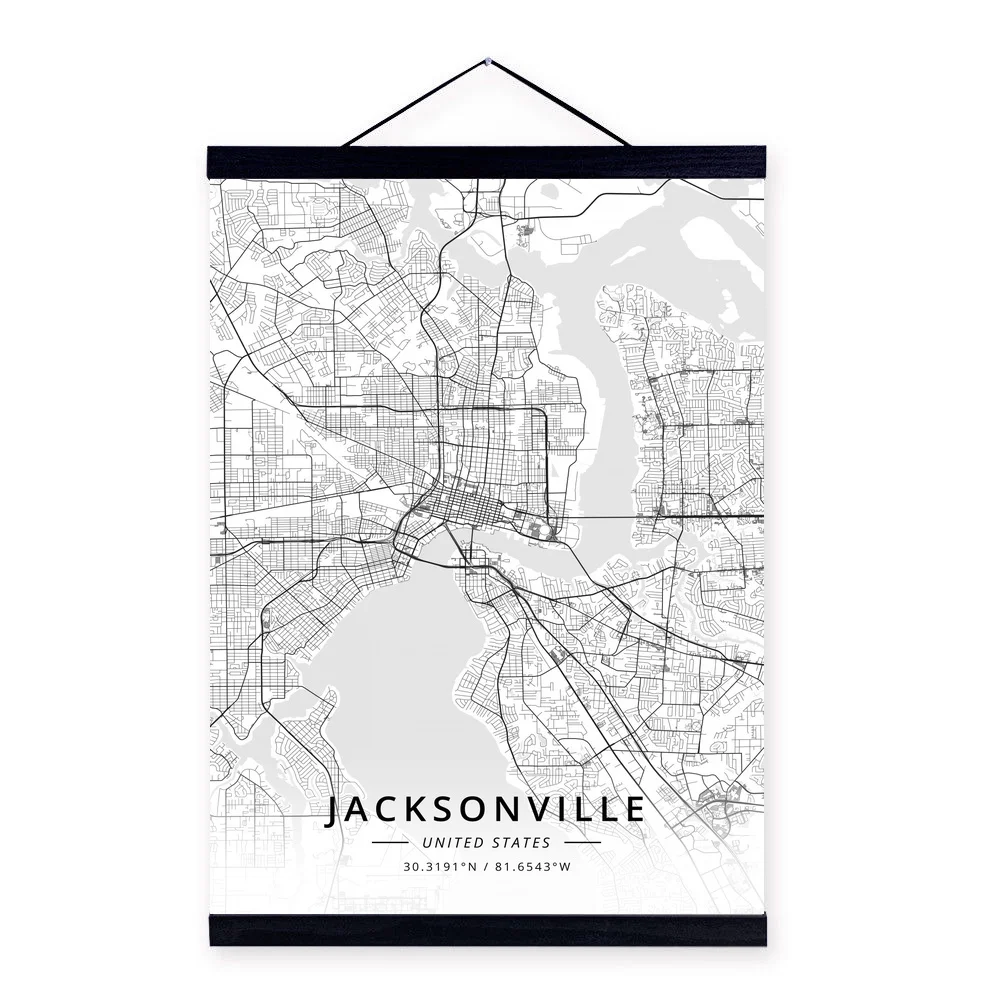 Карта города США Джексонвилл деревянная рамка холст живопись домашний декор