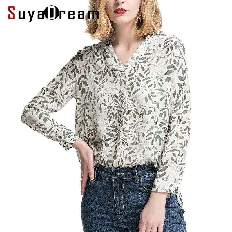 Женская шелковая блуза 100% из натурального шелка с принтом повседневные блузки v
