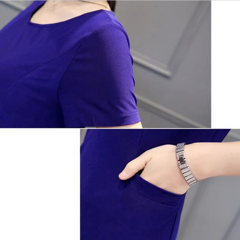 

Spring Summer Nice New Dress Women Short Sleeve Large Size Temperament Dress Stylish And Elegant O Neck Solid Color Dress LU122