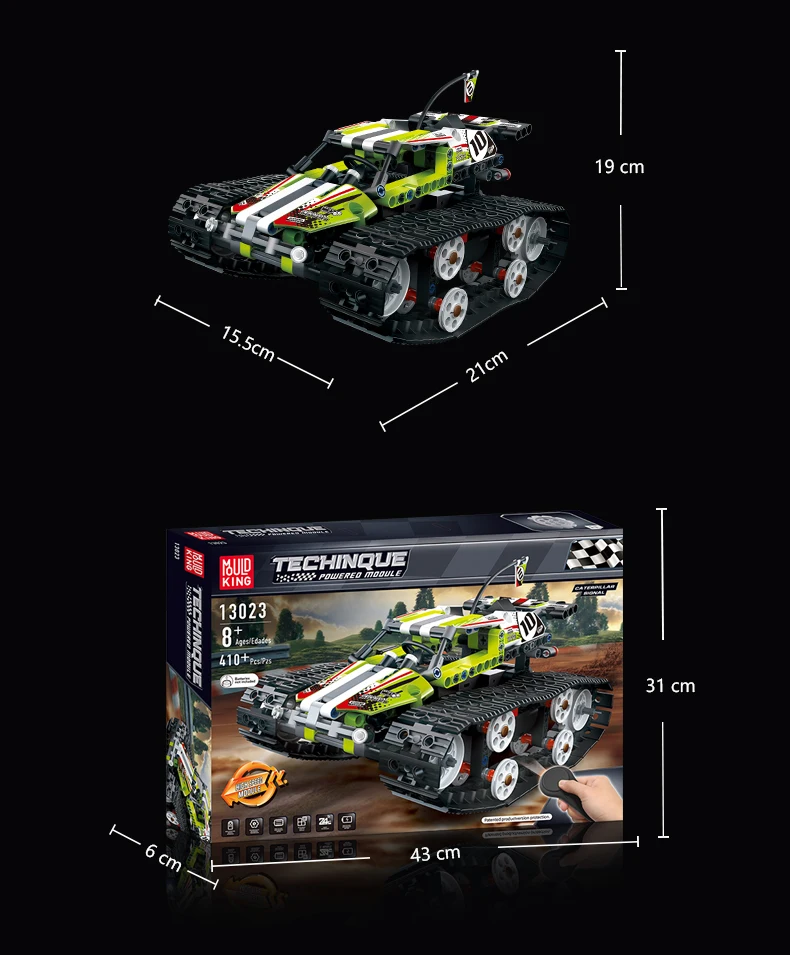 Форма King Technics 13023, строительные блоки, приложение для управления гусеничными автомобилями, радиоуправляемые кирпичи, трек, Радиоуправляемый автомобиль, гоночный автомобиль, гусеничный набор, трюк gp