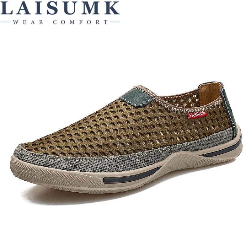 

LAISUMK Summer Breathable Soft Male Mesh Shoes For Men Adult Walking Casual Quality Light Net Footwear Sneakers Free Shipping