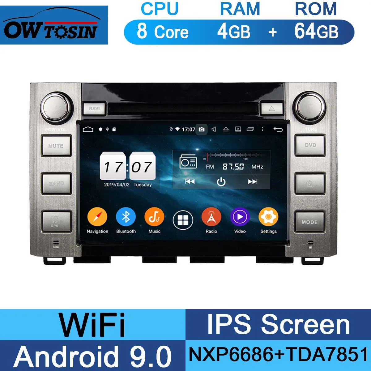 64G " ips 1920*1080 8 Core 4G ram+ 64G rom Android 9,0 автомобильный dvd-плеер для Toyota Sequoia Tundra DSP радио gps Parrot BT - Цвет: 64G
