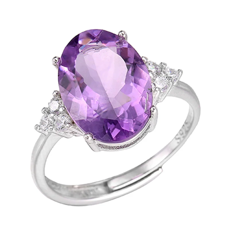 Женское кольцо из серебра 100% пробы с натуральным аметистом 14 х10 мм | Украшения и