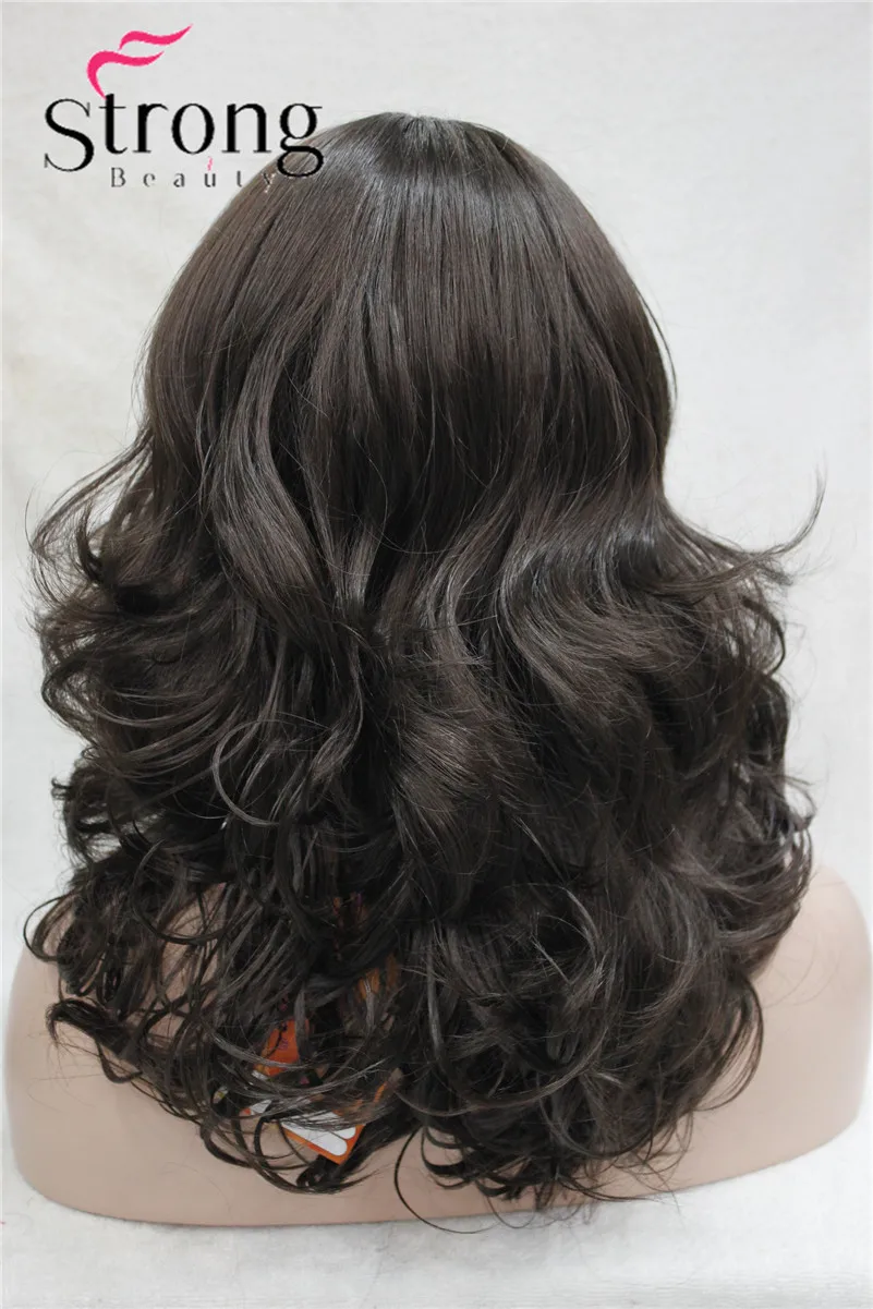 StrongBeauty Волнистые Темно коричневые синтетические парики средней длины женские