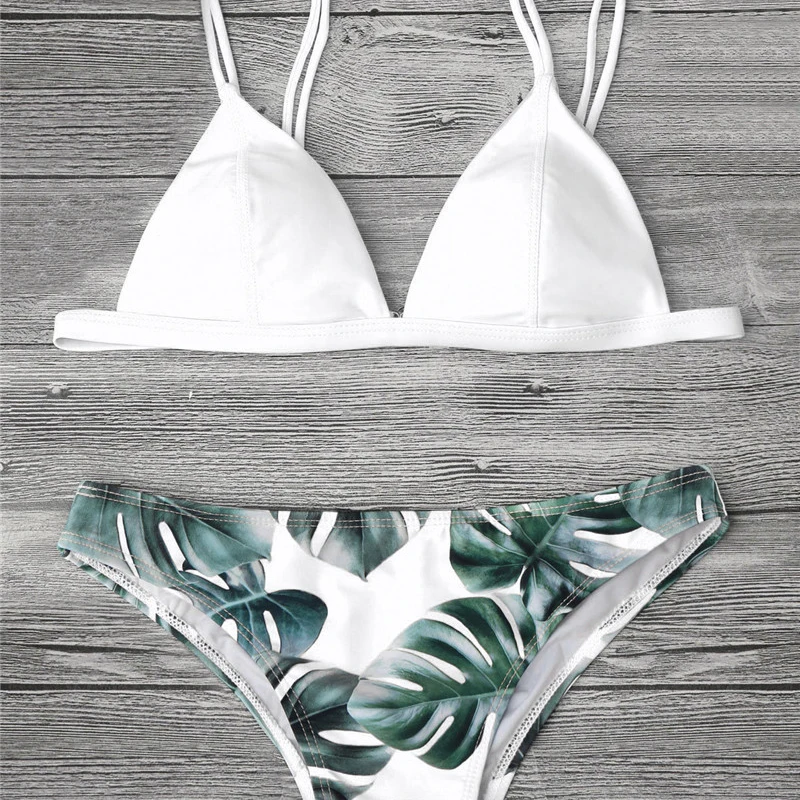 Vgowater2018 sexy Brazilian bikini suit swimsuit white female Cami palm leaf print biquni |