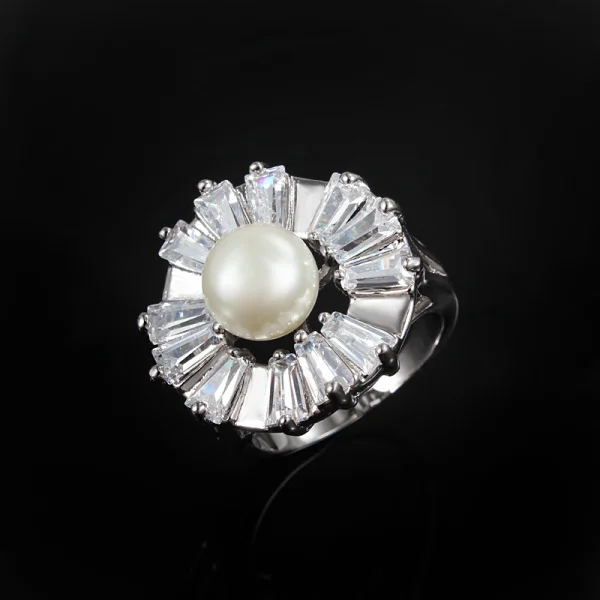 Позолоченное или серебряное кольцо красивый Хрустальный цветок с жемчугом из