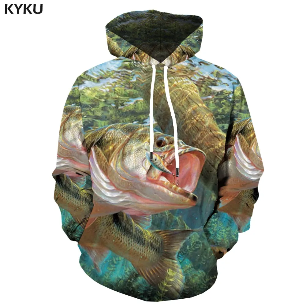 KYKU Fish/3d Толстовка с капюшоном для мужчин толстовки принтом карпа толстовка