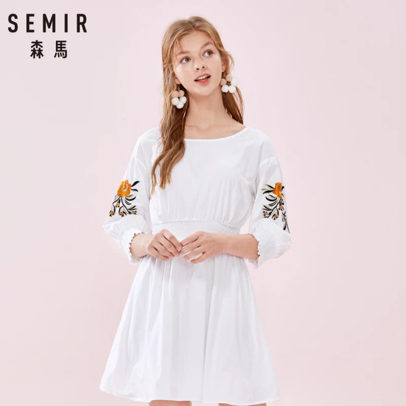 SEMIR женское расклешенное платье из 100% хлопка с длинным рукавом цветочной