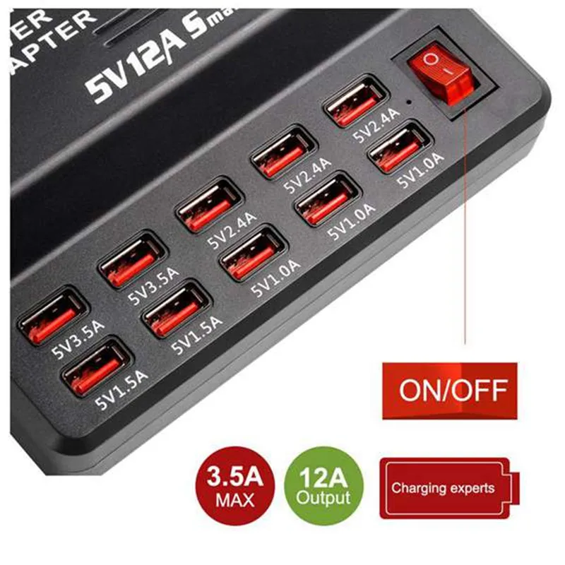 Зарядное устройство с 10 USB портами и вилкой европейского стандарта|Удлинители