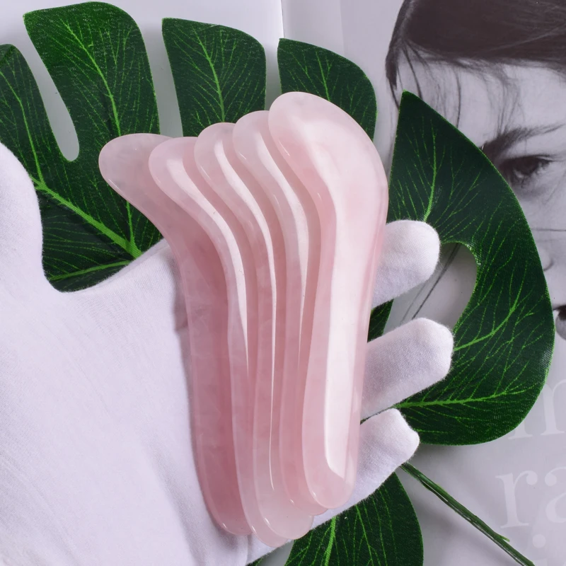 Массажный инструмент Gua Sha, натуральный розовый кварцевый камень, Китайская традиционная спа-Иглоукалывание для лица, заживление для здоровья