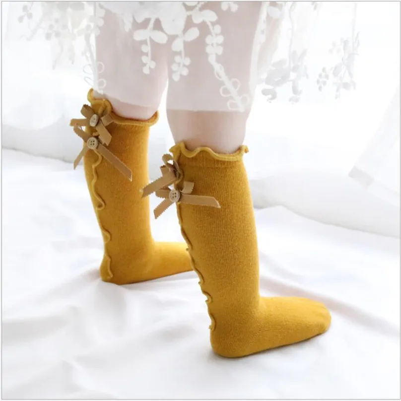 Calcetines hasta la rodilla para reci&eacute;n nacido, medias con dise&ntilde;o de lazo de encaje, calentadores de piernas de princesa para ni&ntilde;os, calcet&iacute;n largo-2