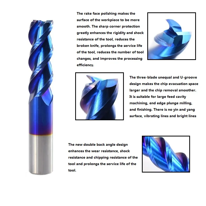 1pc 1-12mm 3 Flutes End Mill for Aluminum Cutting Nano Blue Coating CNC Router Bit Carbide End Mill End Milling Cutter