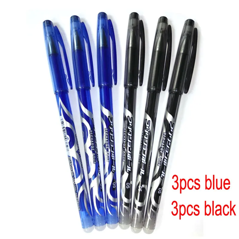 3blue 3black 0,5 мм 6 шт./компл. стираемая ручка синий/черный/красный стержень со стираемыми чернилами чернила гелевая ручка 3 Цвета для детских подарков для школы - Цвет: 3blue 3black
